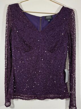 Adrianna Papell Purple Sequin Evening Top